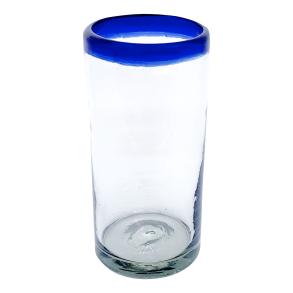  / vasos Jumbo con borde azul cobalto, 20 oz, Vidrio Reciclado, Libre de Plomo y Toxinas